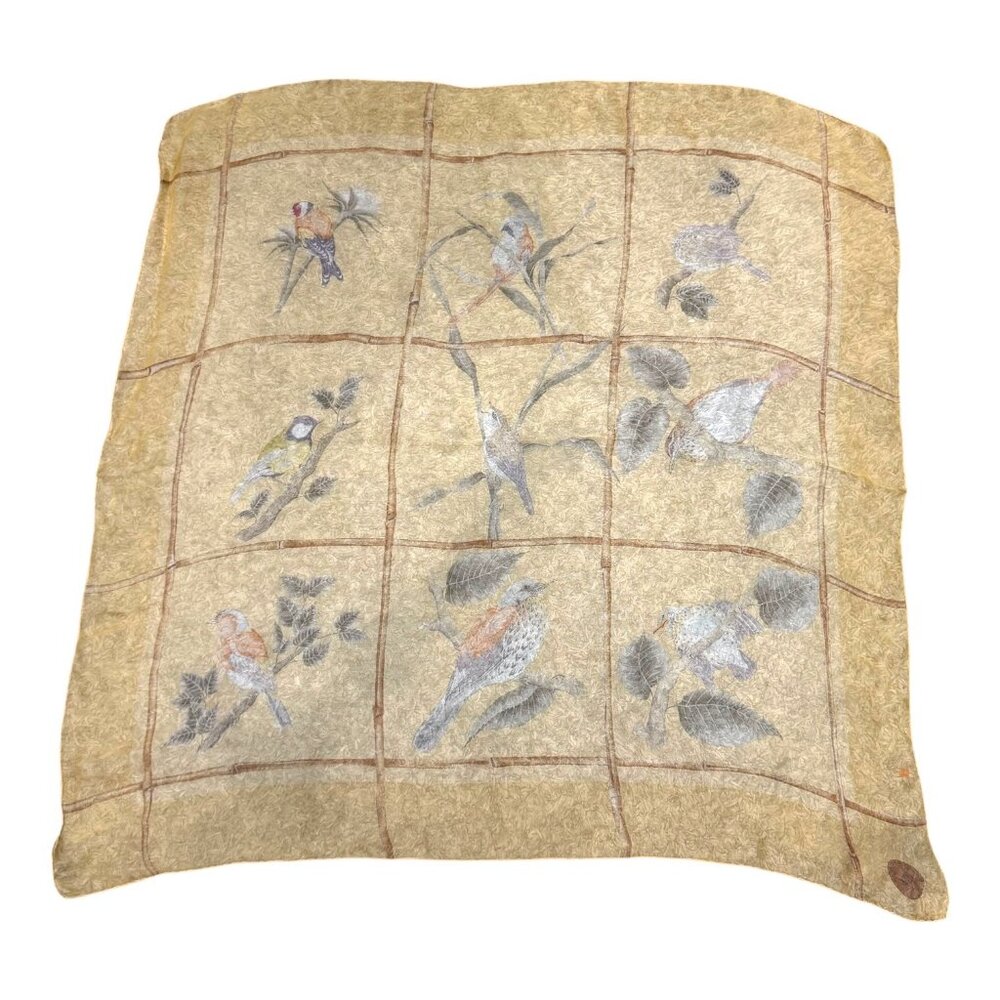 Mantero Collection Audubon Muted Bird Print Silk Scarf 33" Square Made In Italy